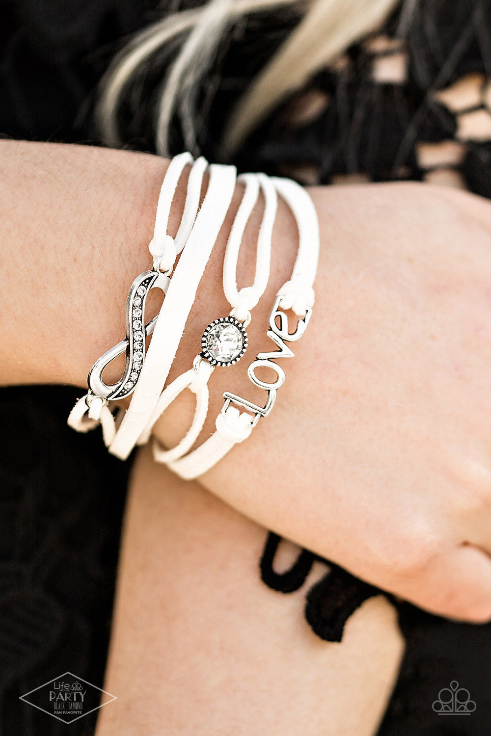 Paparazzi Infinitely Irresistible - White Bracelet - Black Diamond Life of the Party Exclusive - Pusher P