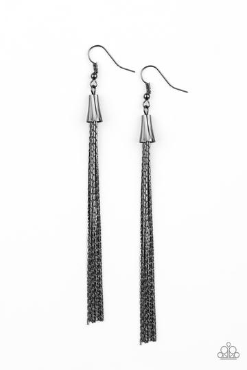 Paparazzi Shimmery Streamers Black Chain Earrings July 2020 Life of The Party