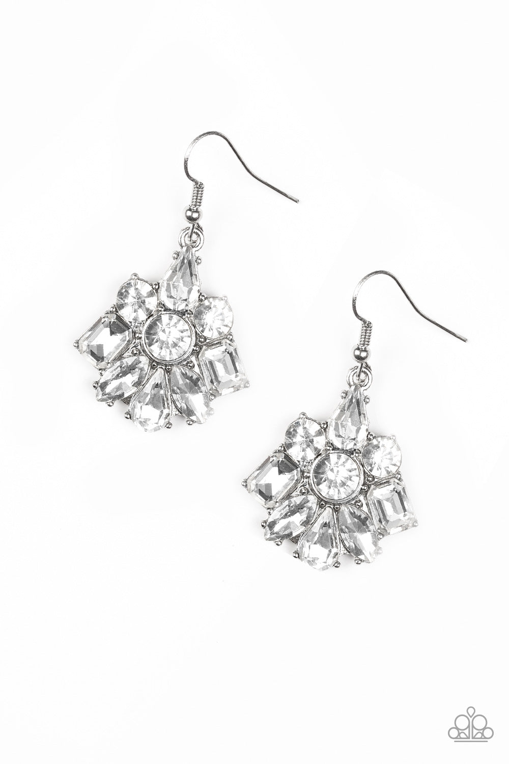 Paparazzi Fiercely Famous - White Rhinestone Earrings - Pusher P