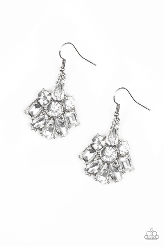 Paparazzi Fiercely Famous - White Rhinestone Earrings - Pusher P
