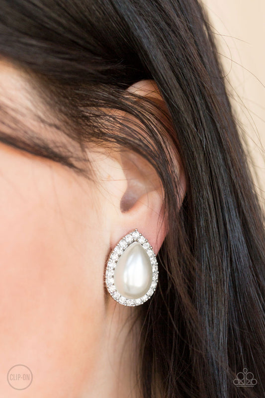 Paparazzi Old Hollywood Opulence - White Clip-On - Pusher P