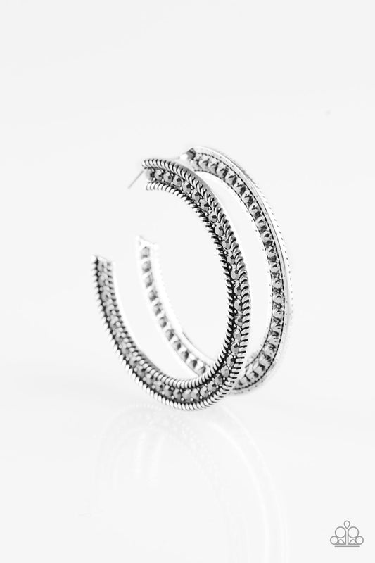 Paparazzi HAUTE Mama - Silver Hematite Rhinestones Earrings - Pusher P