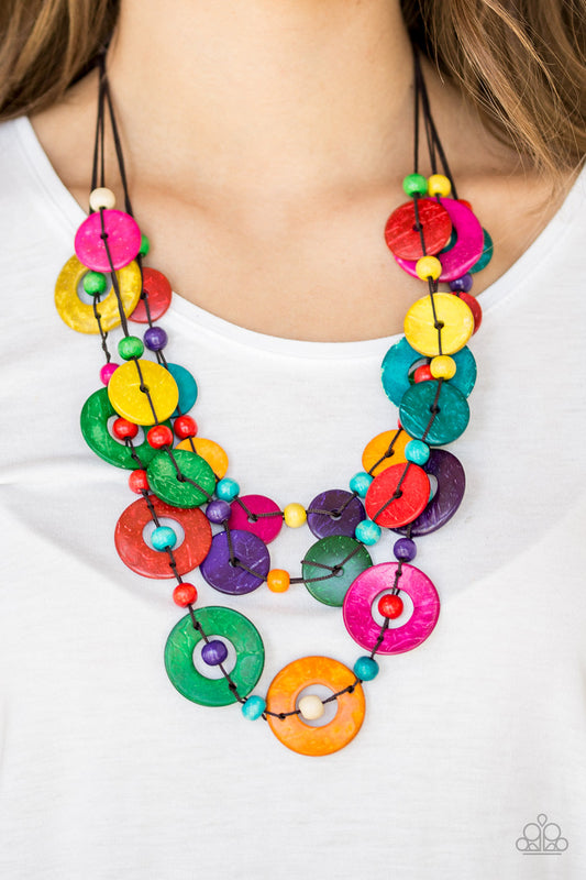 Paparazzi Catalina Coastin - Multi Wooden Necklace - Pusher P
