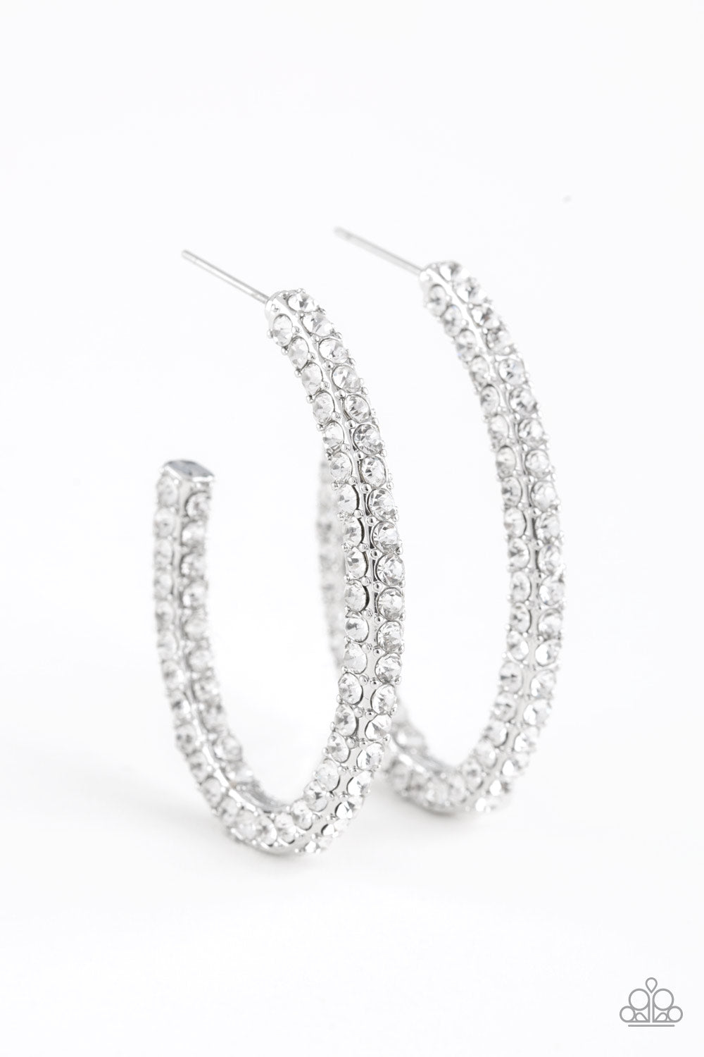 Paparazzi Big Winner - White Rhinestone Earrings - Pusher P