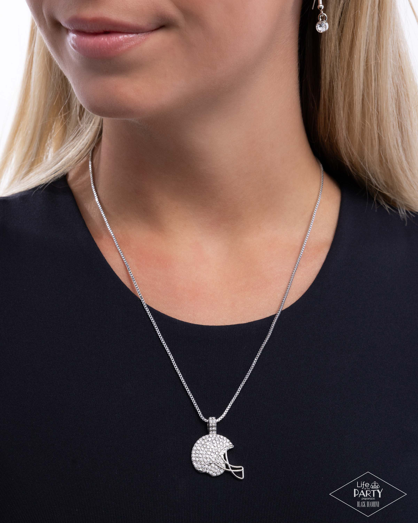 Touchdown Twinkle - White Football Necklace