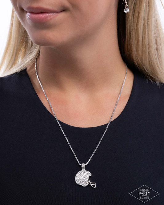 Touchdown Twinkle - White Football Necklace