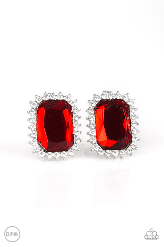 Paparazzi Downtown Dapper - Red Rhinestone Clip-On Earrings - Pusher P