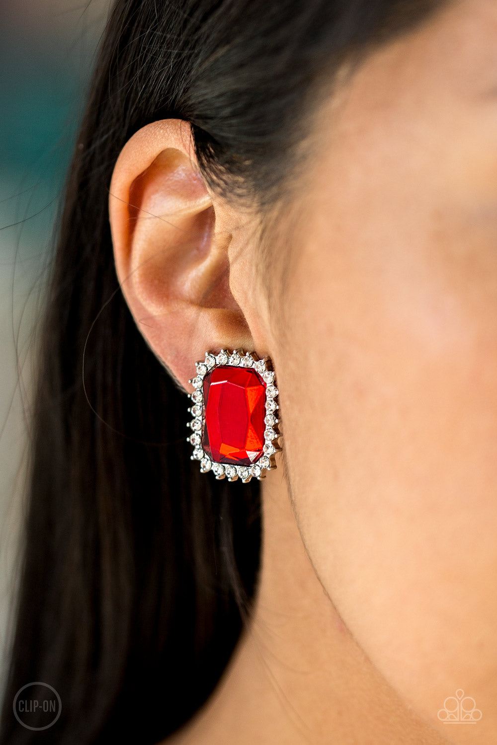 Paparazzi Downtown Dapper - Red Rhinestone Clip-On Earrings - Pusher P