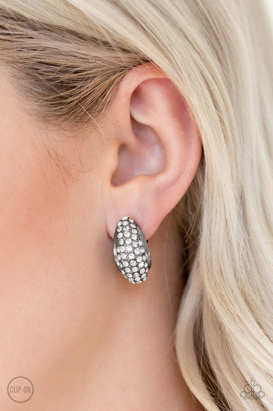 Paparazzi Revenue Avenue - Black Rhinestone Clip-On - Pusher P