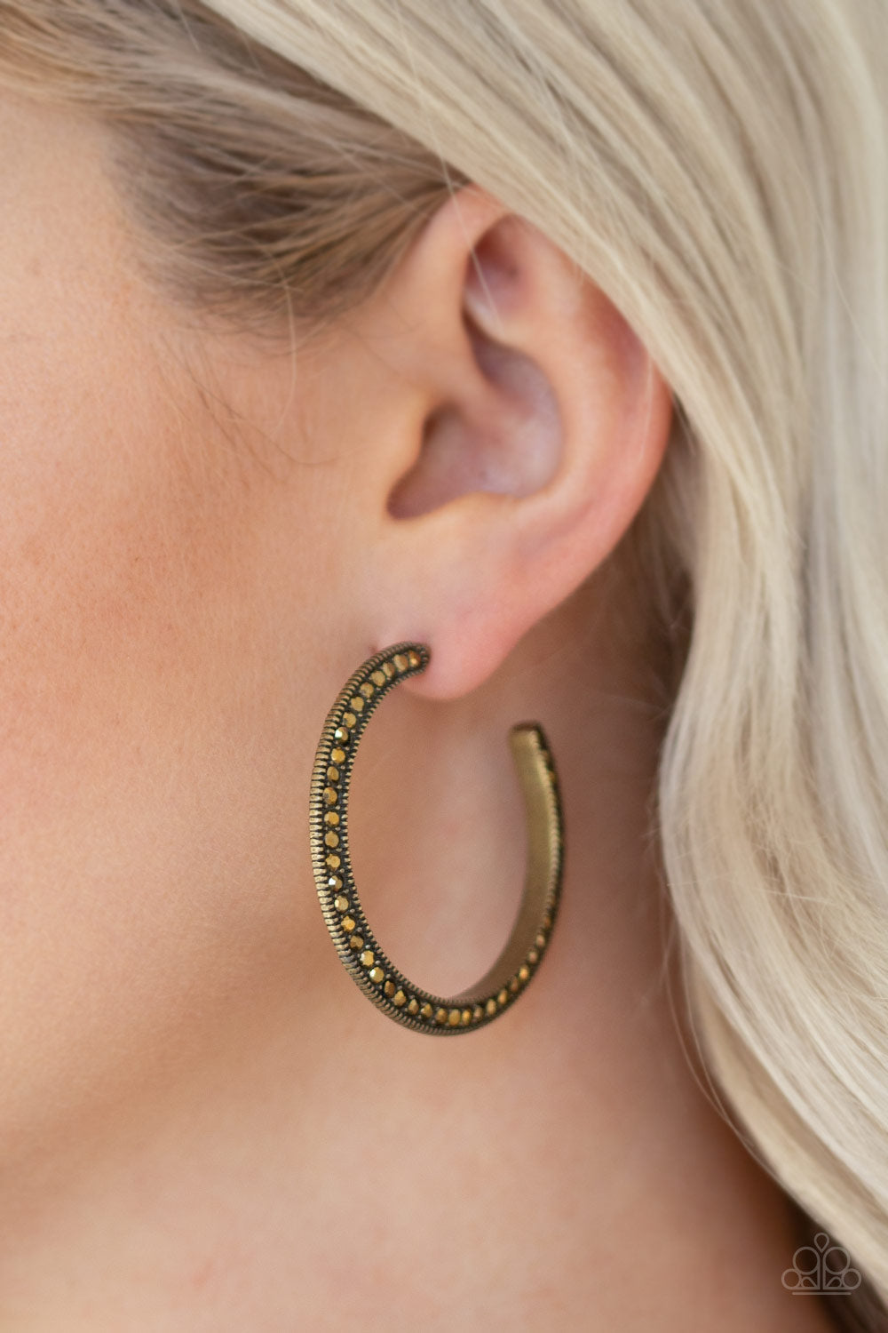 Paparazzi Dazzling Diamond-naire - Brass Hoop Earrings - Pusher P
