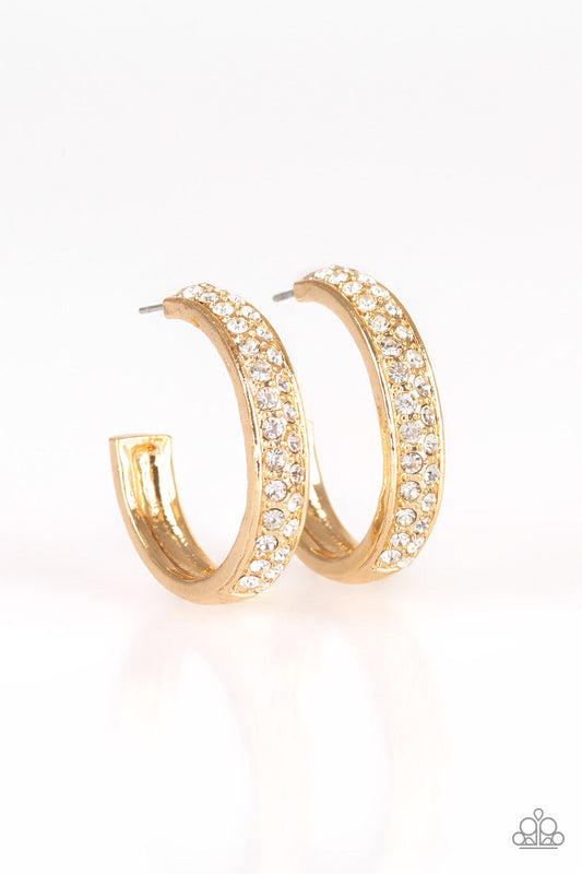 Paparazzi Cash Flow - Gold Hoop Rhinestone Earrings - Pusher P
