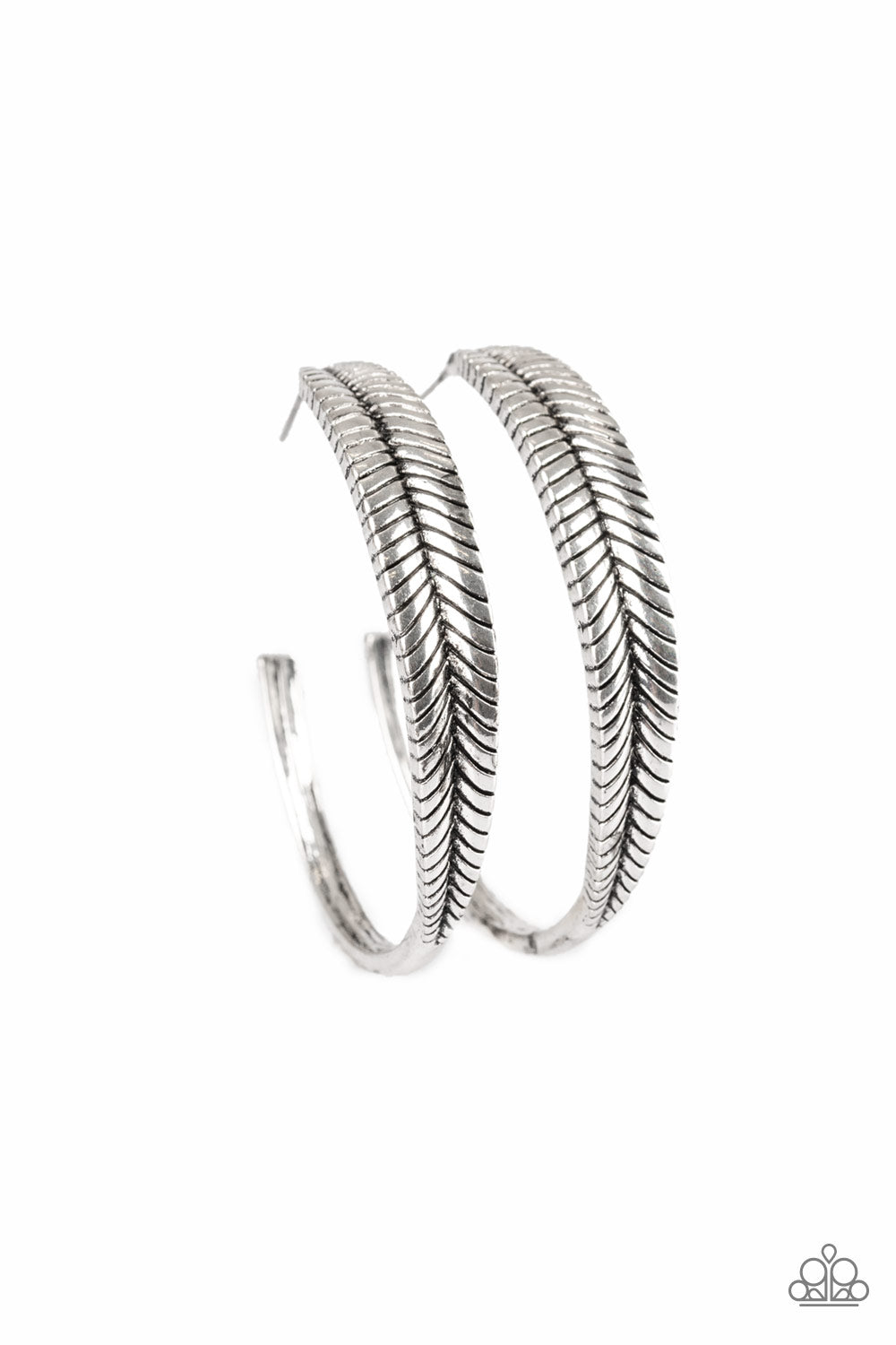 Paparazzi Funky Feathers - Silver Hoop Earrings - Pusher P