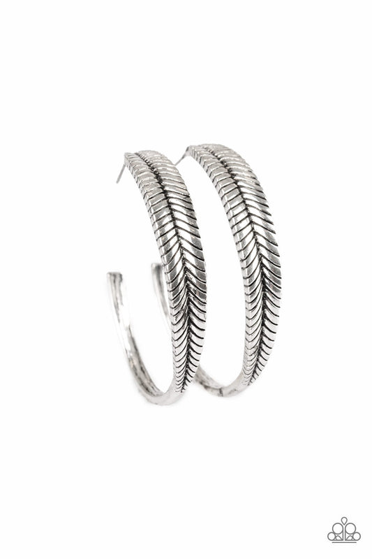 Paparazzi Funky Feathers - Silver Hoop Earrings - Pusher P