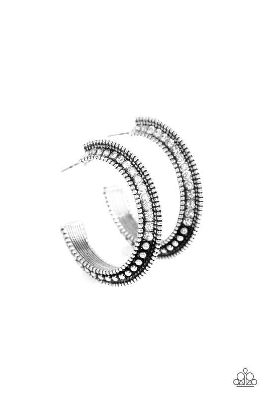 Paparazzi Retro Reverberation - White Hoop Earrings - Pusher P