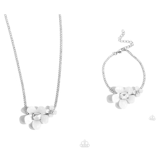 Dainty Deduction White Necklace and Dainty Devotee White Bracelet - 2 Piece Set