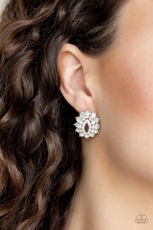 Paparazzi Brighten The Moment - White Rhinestone Earrings - Pusher P