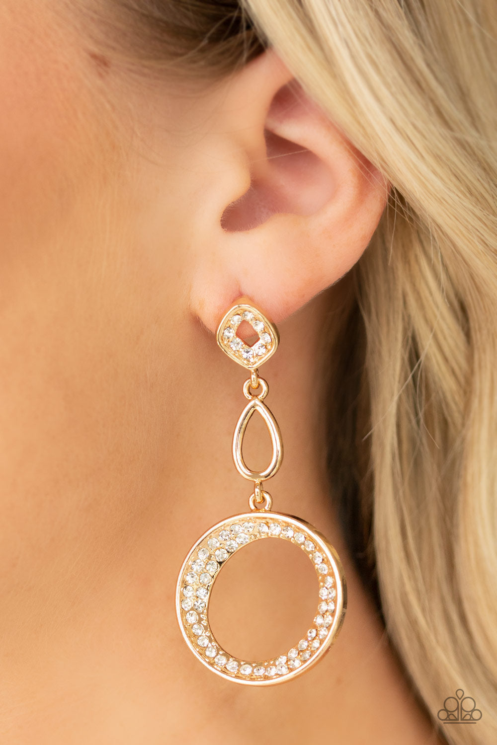 Paparazzi On The Glamour Scene - Gold Rhinestones Earrings - Pusher P