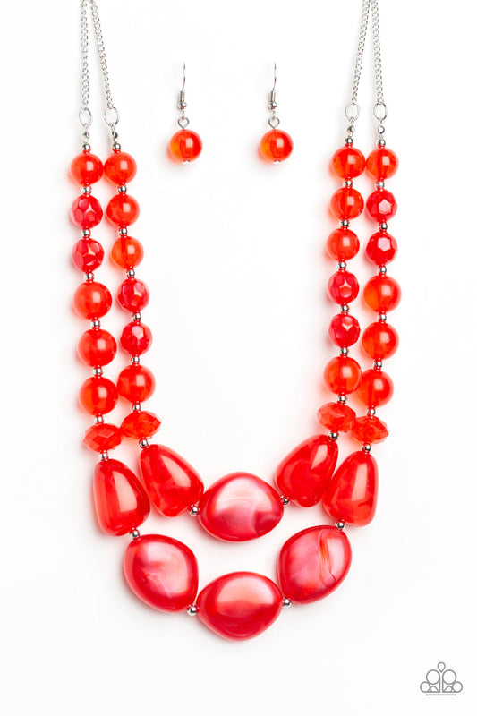 Bead Necklace - Paparazzi Beach Glam - Red Necklace Paparazzi jewelry image