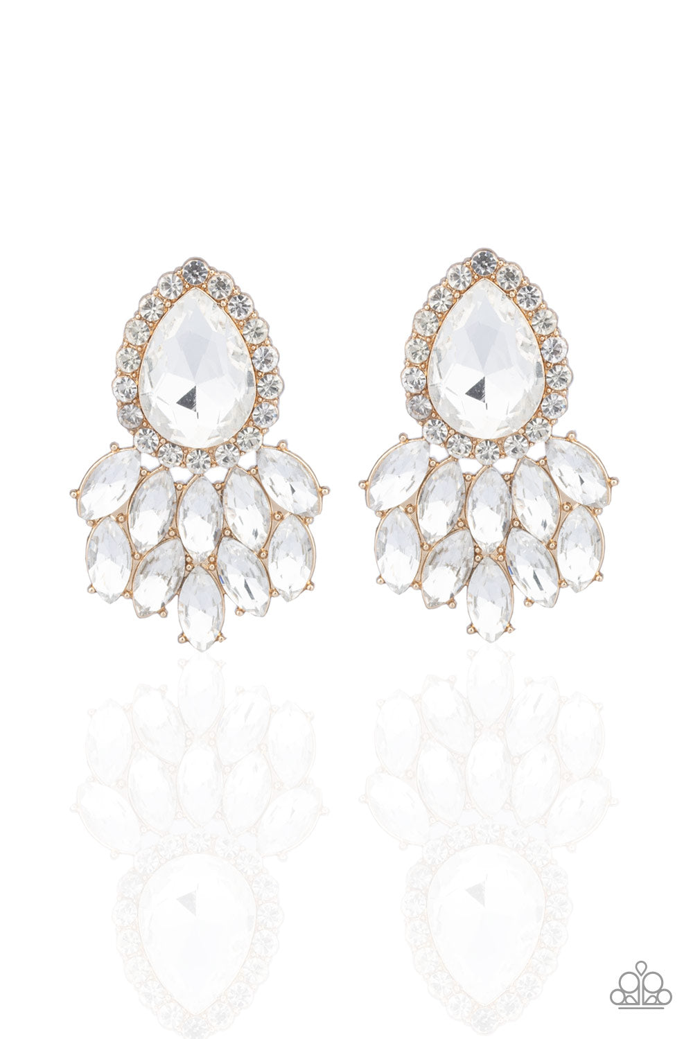 Paparazzi A Breath of Fresh HEIR Gold Rhinestone Earrings Pusher P
