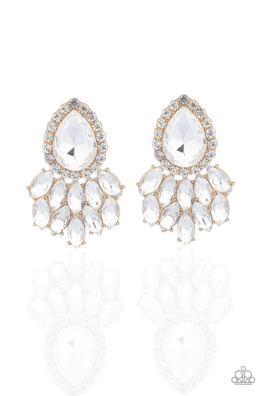 Paparazzi A Breath of Fresh HEIR Gold Rhinestone Earrings Pusher P