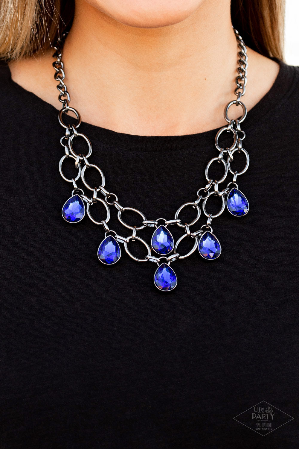 Paparazzi: Show-Stopping Shimmer - Blue Gunmetal Necklace - Pusher P