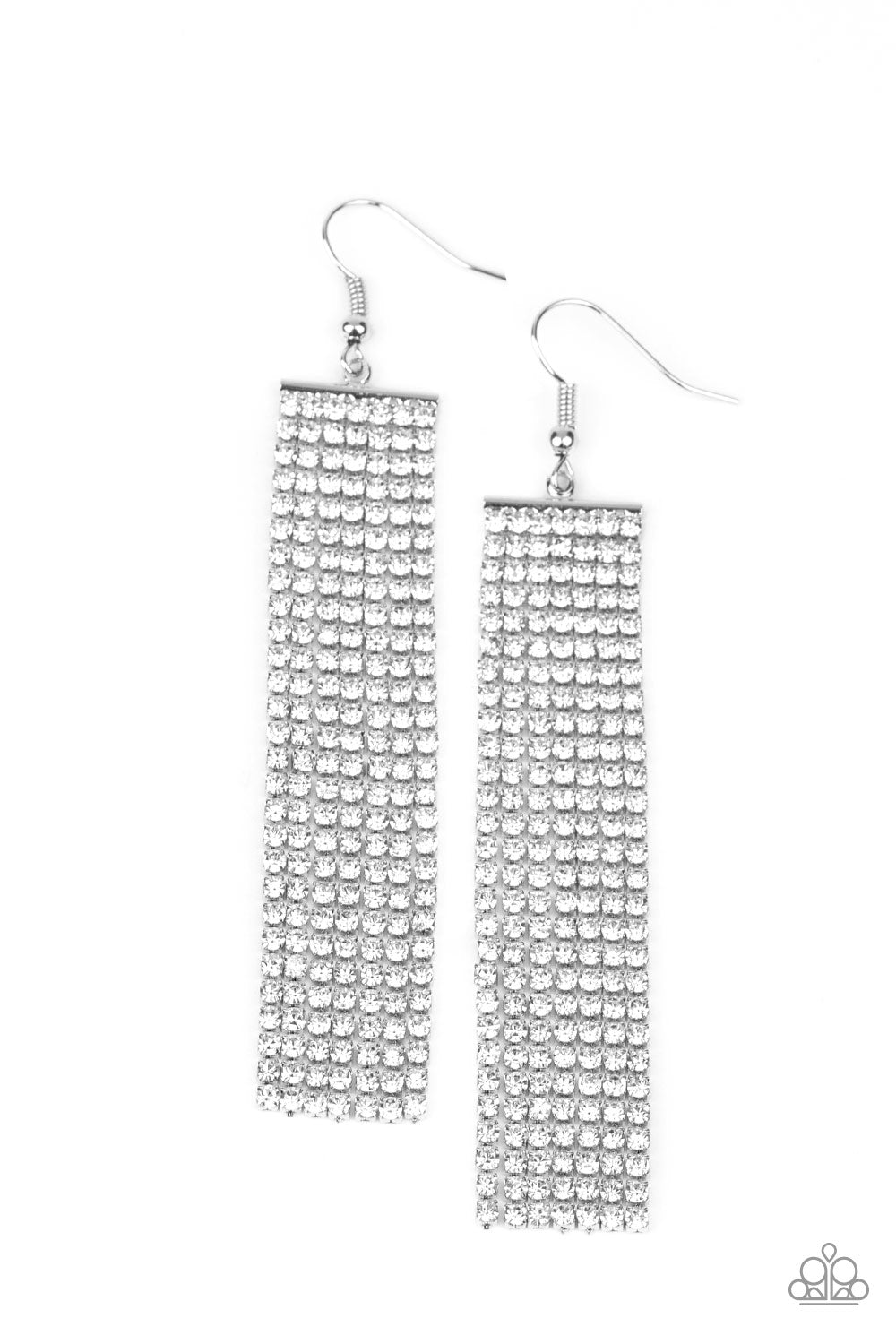 Paparazzi Top-Down Shimmer - White Rhinestone Earrings - Pusher P