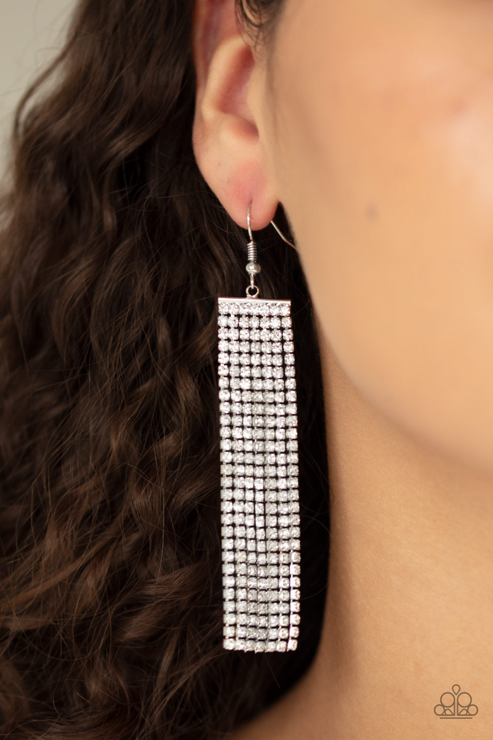 Paparazzi Top-Down Shimmer - White Rhinestone Earrings - Pusher P