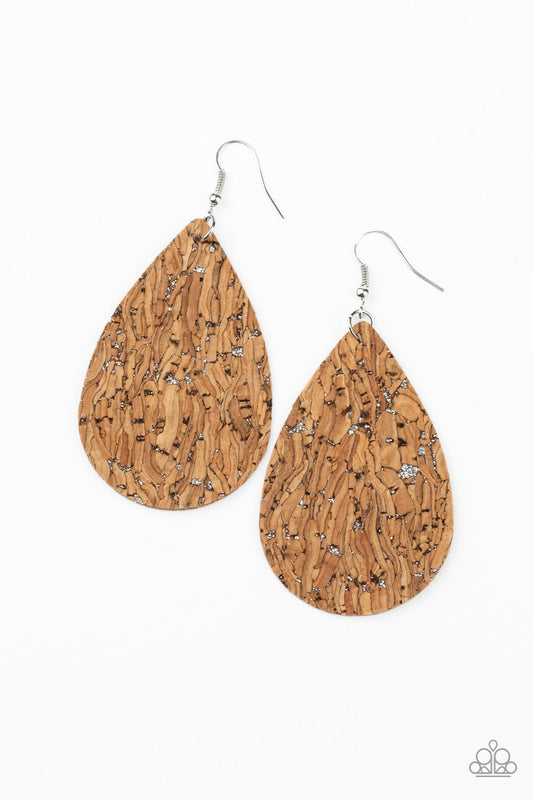 Paparazzi CORK It Over Silver Drop Earrings Pusher P