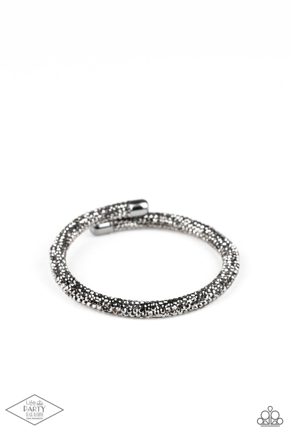 Paparazzi Stageworthy Sparkle - Black Bracelet Pusher P hematite rhinestones. Sold as one individual bracelet. Paparazzi Accessories are all Lead Free and Nickel Free. Interested in becoming a Paparazzi Accessories Consultant? Learn how to make money selling Paparazzi jewelry and accessories.
