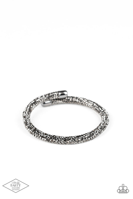 Paparazzi Stageworthy Sparkle - Black Bracelet Pusher P hematite rhinestones. Sold as one individual bracelet. Paparazzi Accessories are all Lead Free and Nickel Free. Interested in becoming a Paparazzi Accessories Consultant? Learn how to make money selling Paparazzi jewelry and accessories.