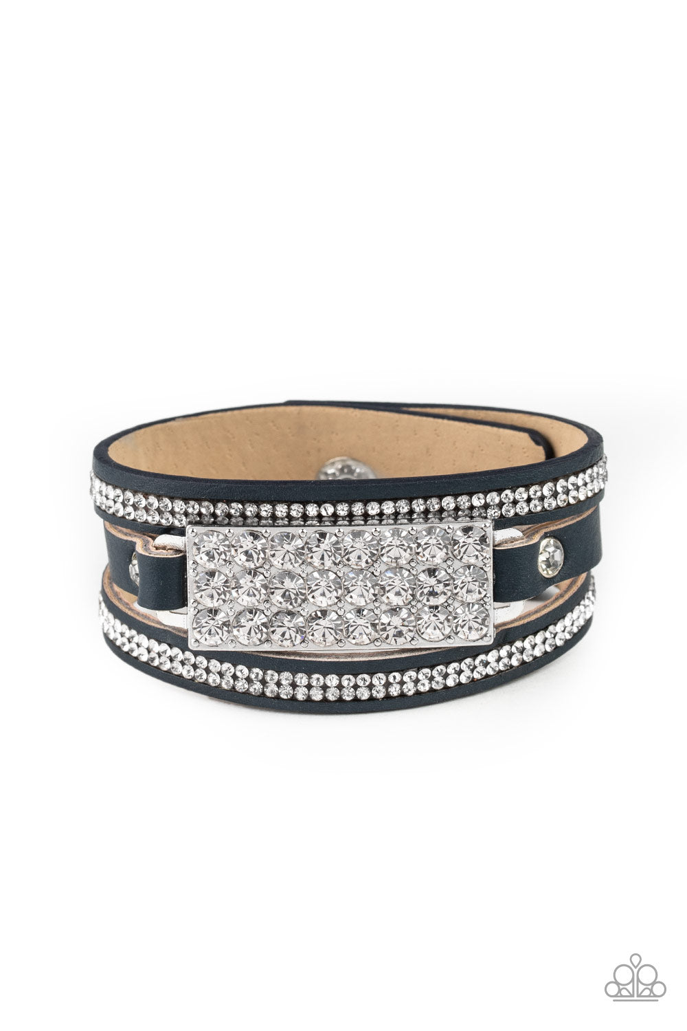 Paparazzi Shockingly Sparkly - Blue Leather Bracelet - Pusher P