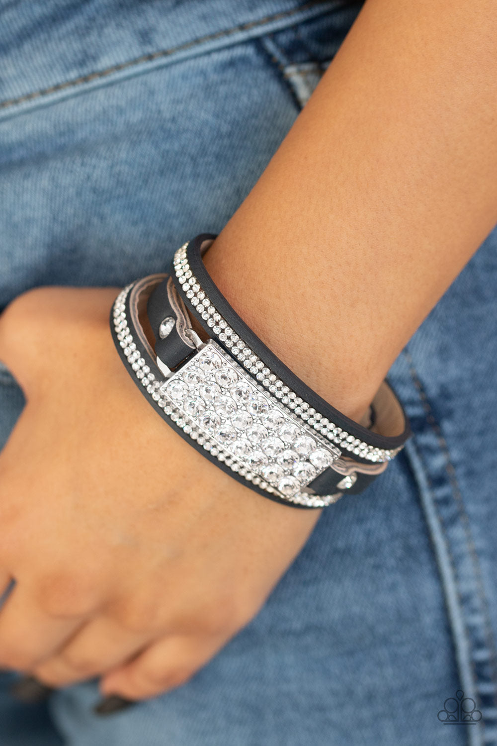 Paparazzi Shockingly Sparkly - Blue Leather Bracelet - Pusher P