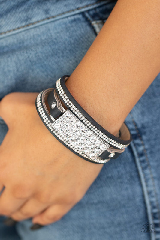 Paparazzi Shockingly Sparkly - Blue Leather Bracelet - Pusher P