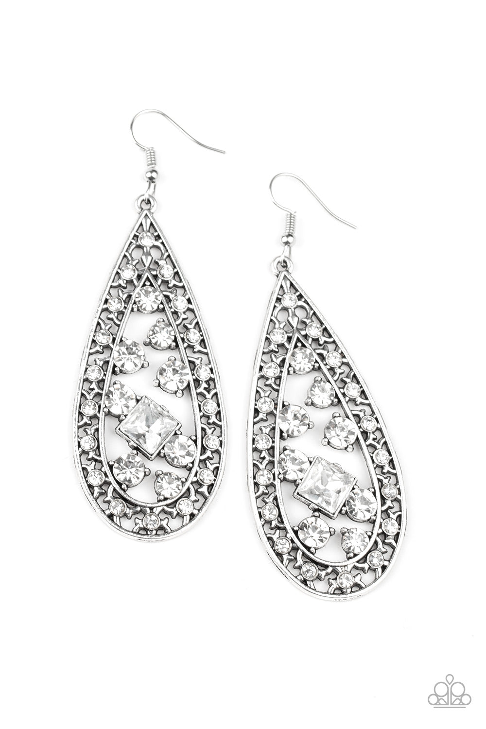Paparazzi Drop-Dead Dazzle - White Rhinestone Earrings - Pusher P