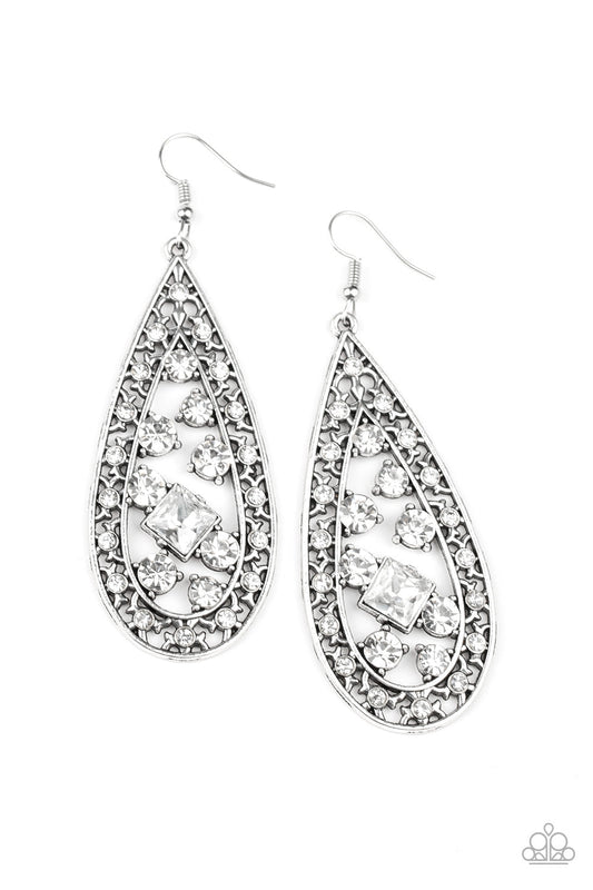 Paparazzi Drop-Dead Dazzle - White Rhinestone Earrings - Pusher P