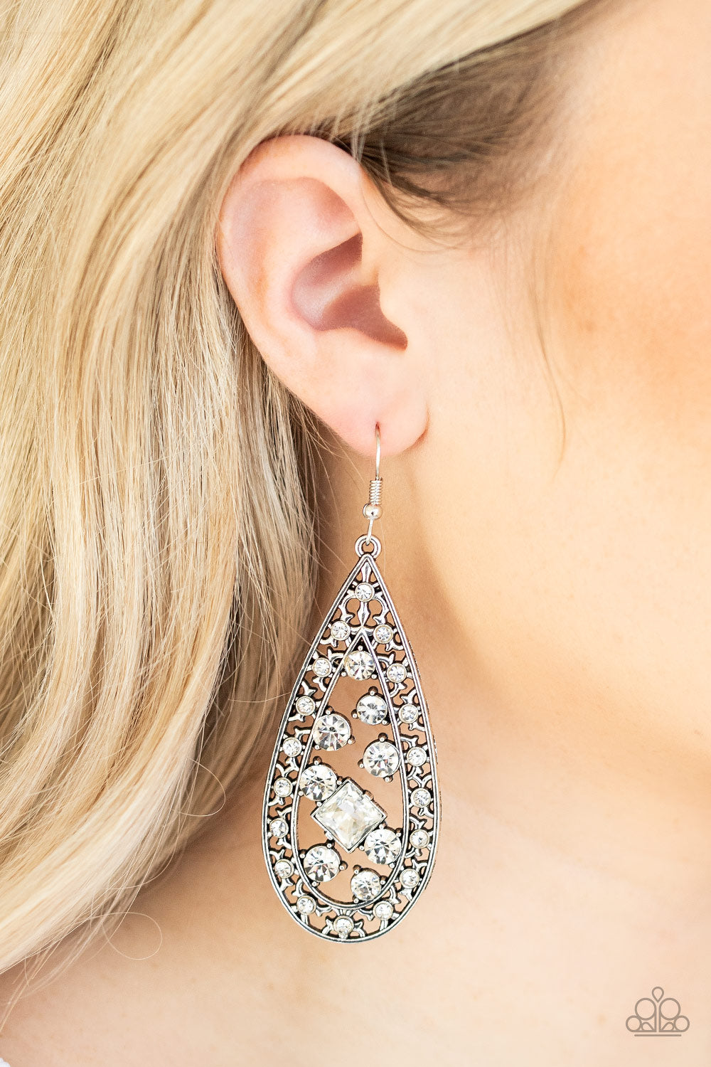 Paparazzi Drop-Dead Dazzle - White Rhinestone Earrings - Pusher P