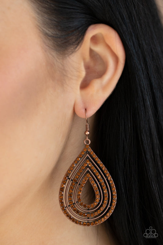 Paparazzi 5th Avenue Attraction - Copper Rhinestone Earrings