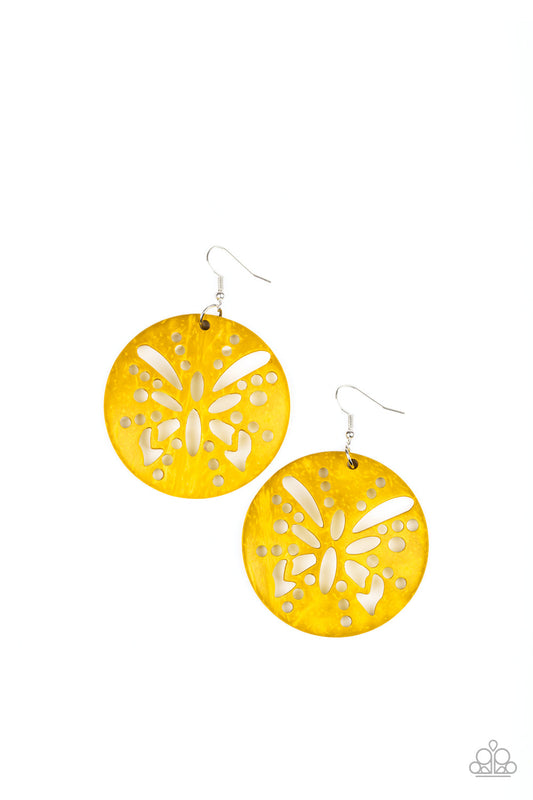 Paparazzi Bali Butterfly - Yellow Wooden Earrings - Pusher P