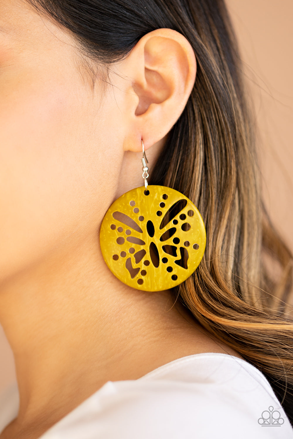 Paparazzi Bali Butterfly - Yellow Wooden Earrings - Pusher P