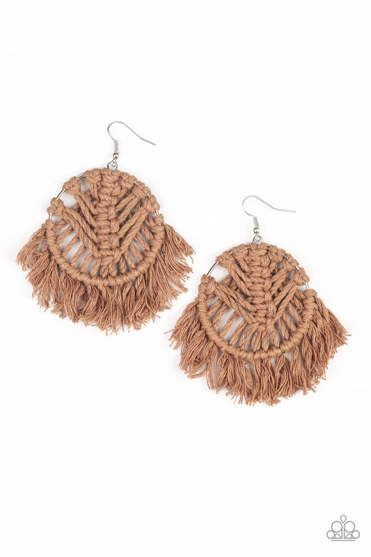 Paparazzi All About MACRAME - Brown Earrings - Pusher P