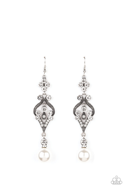 Paparazzi Elegantly Extravagant - White Earrings