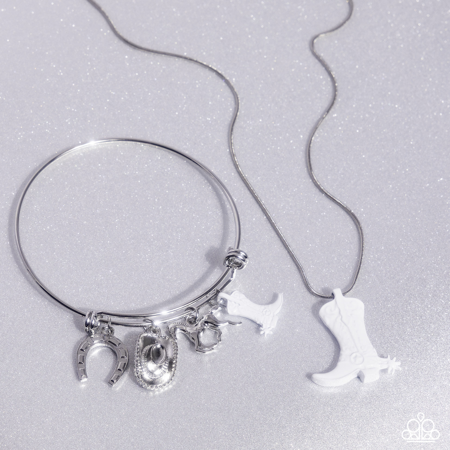"Boot Scootin' Bravado - White Necklace " & "Western Waltz - White Bracelet " 2 Piece Set