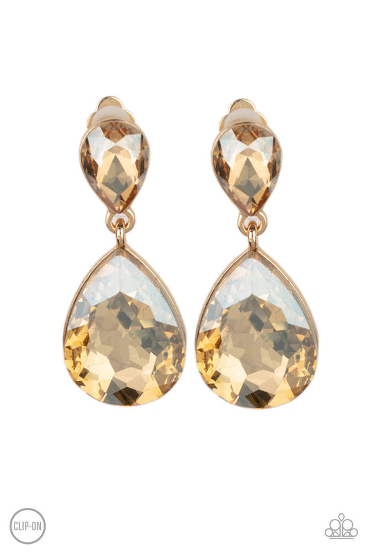Paparazzi Aim For The MEGASTARS - Gold Clip-On Earrings - Pusher P