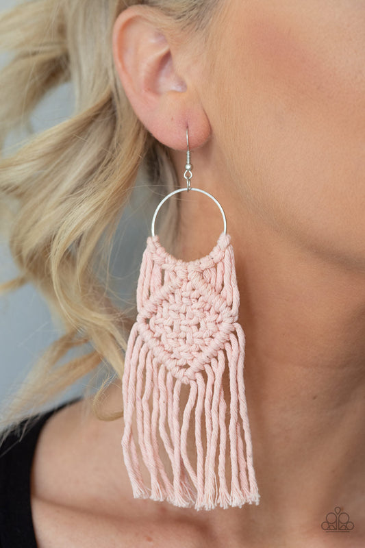 Paparazzi Macrame Rainbow - Pink Earrings - Pusher P