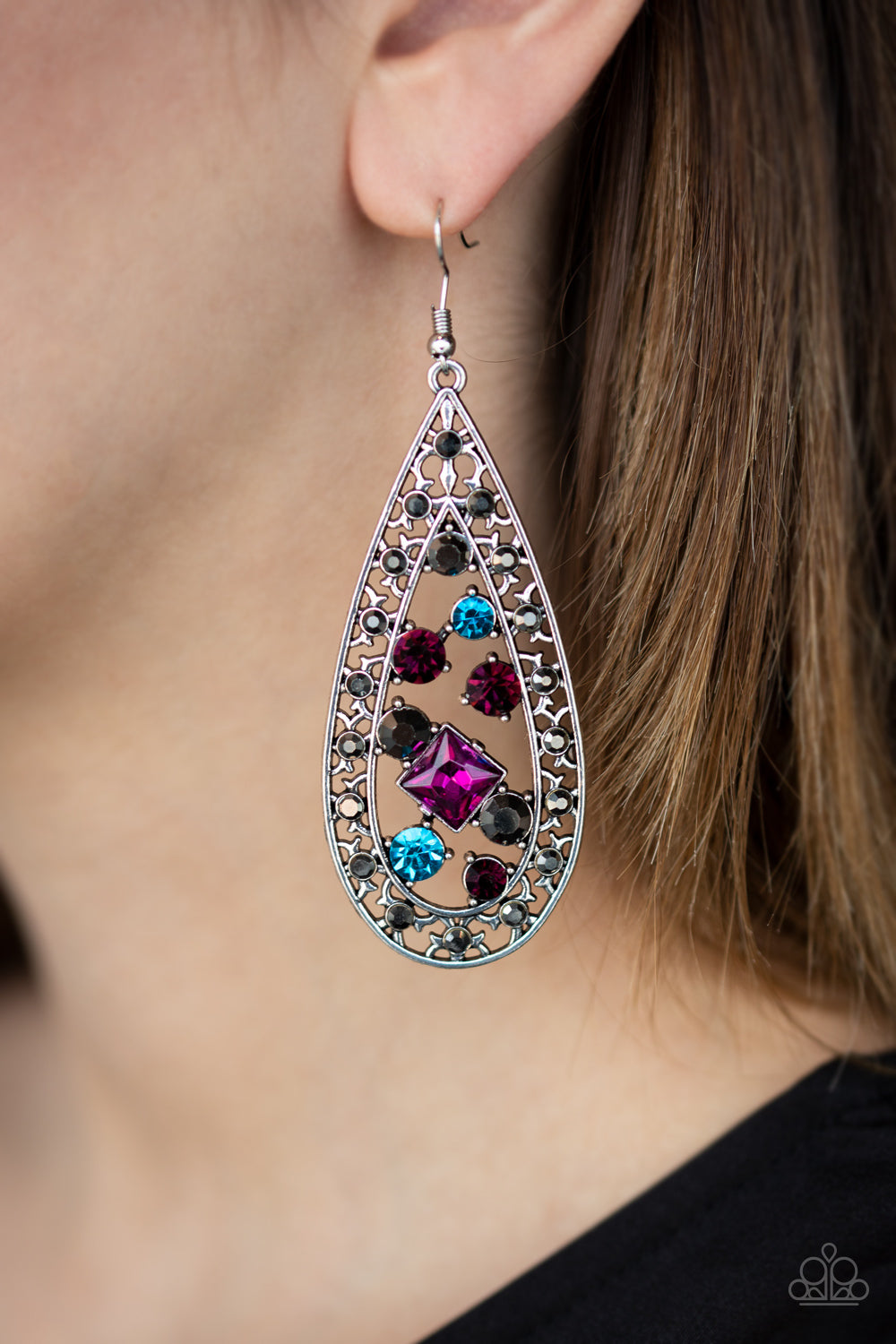 Paparazzi Drop-Dead Dazzle - Multi Hematite Rhinestone Earrings - Pusher P