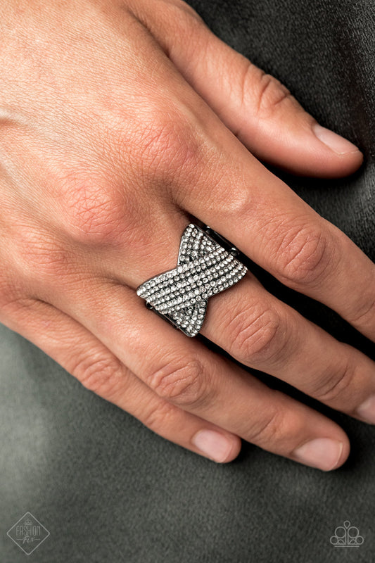Paparazzi Girl Boss Glitter - Black Crisscross Ring - Pusher P
