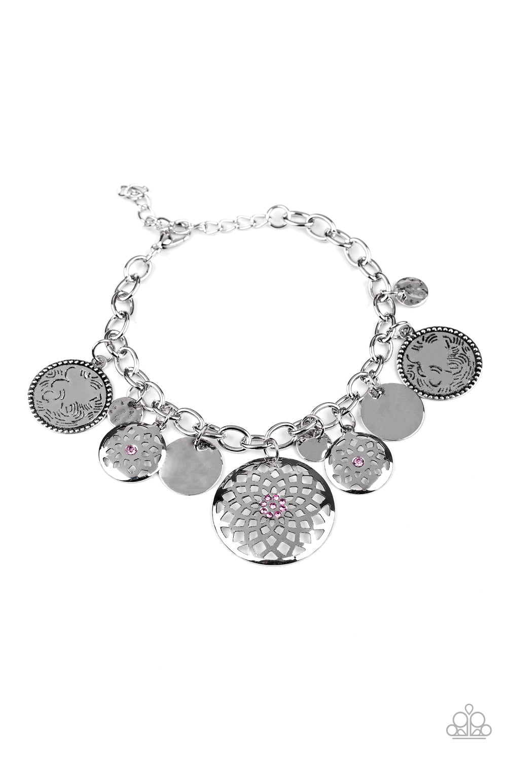 Paparazzi Trinket Tranquility - Pink Charm Rhinestone Bracelet - Pusher P