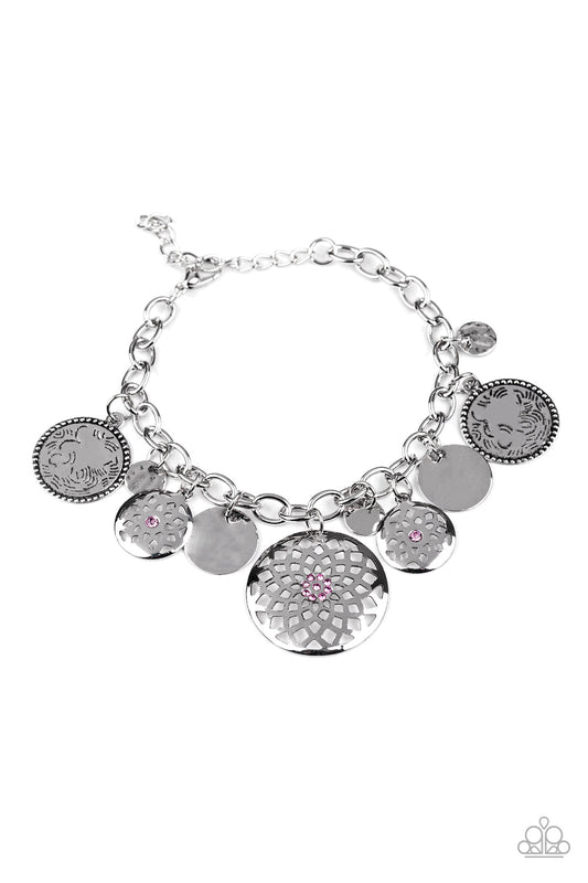 Paparazzi Trinket Tranquility - Pink Charm Rhinestone Bracelet - Pusher P