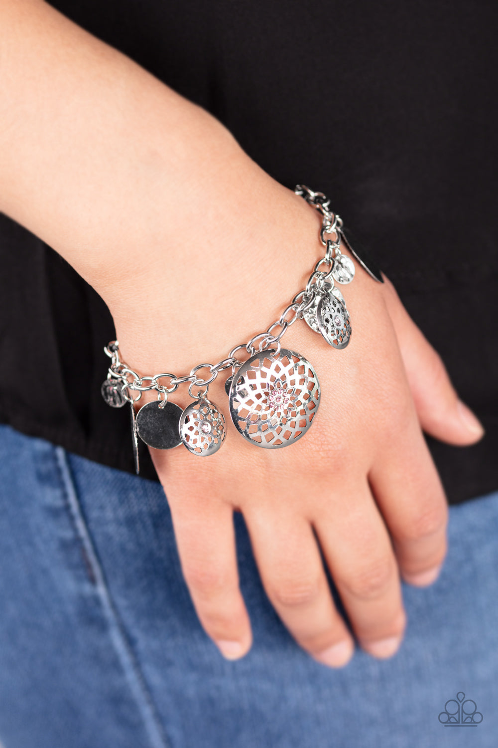 Paparazzi Trinket Tranquility - Pink Charm Rhinestone Bracelet - Pusher P