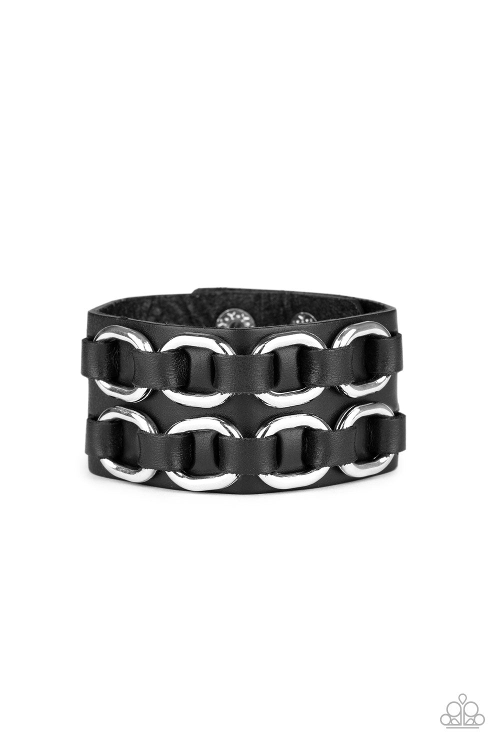 Paparazzi Throttle It Out - Black Leather Band Bracelet - Pusher P